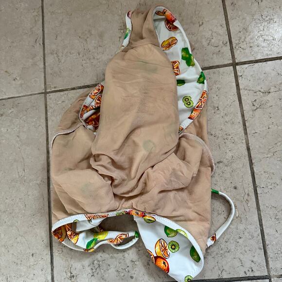 J. Crew L Fruit Print Lemon Kiwi Orange Lime Swimsuit One Piece White Beach Pool - Picture 12 of 14